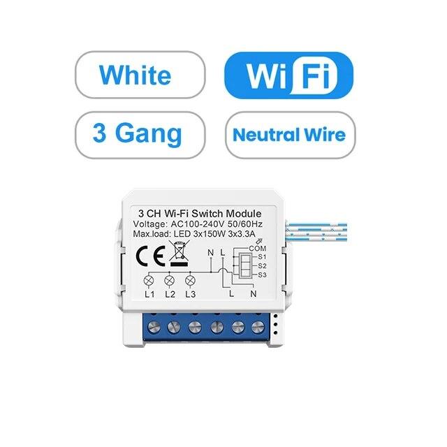 AVATTO WiFi Мини-умный выключатель 1/2/3/4 клавиши Модуль DIY-выключателей Двухстороннее управление Работает с Smart Tuya Alexa Alice Google Home