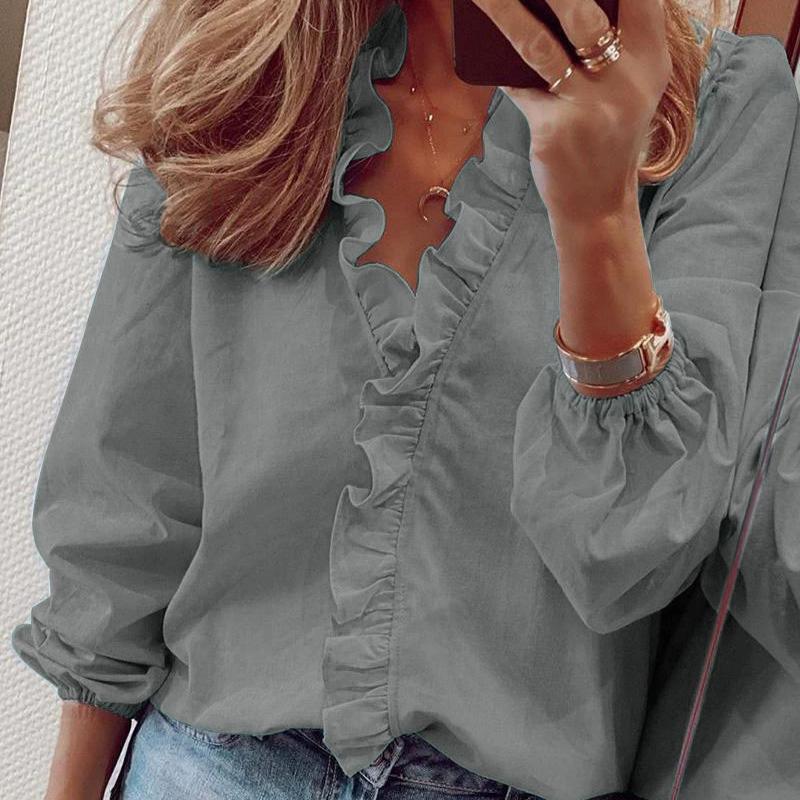 Spring and Summer New European and American Long Sleeved Ruffled Shirt Women's Shirt