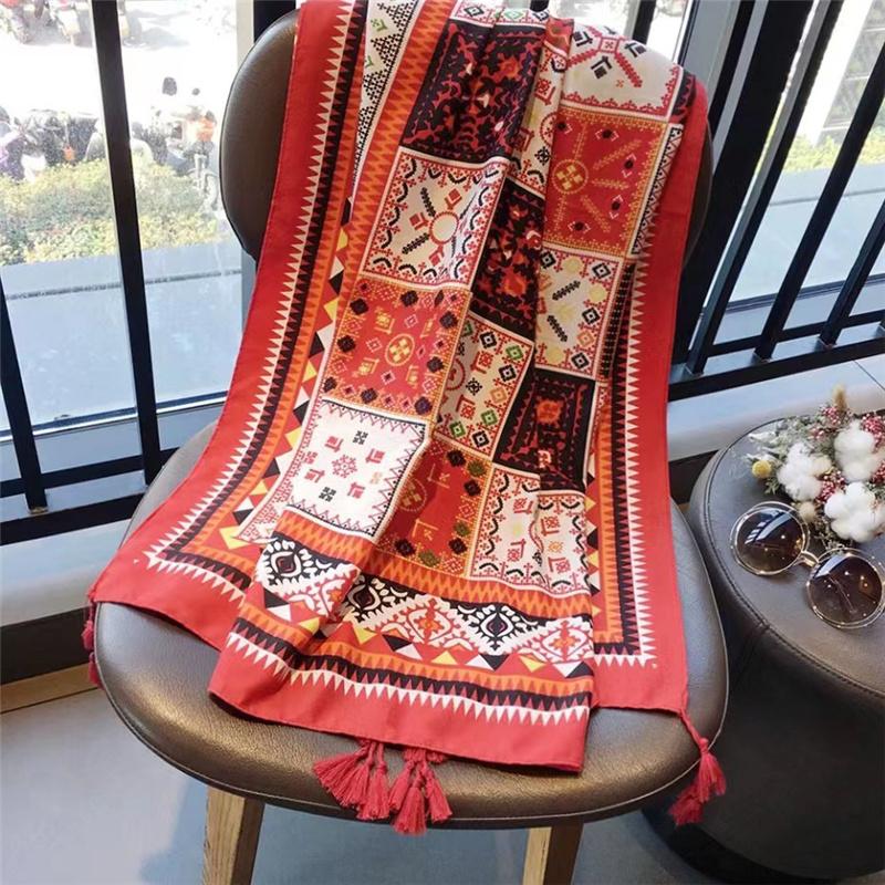 Scarf Women Winter Warm Scarves Vintage Bohemian Ethnic Style Art Shawl Wrap Beach Towel Tassels