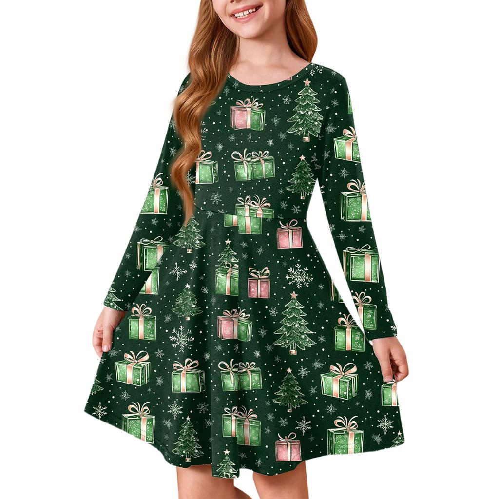 Girls' Princess Dress - Long Sleeve A-Line T-Shirt Dress Christmas Day
