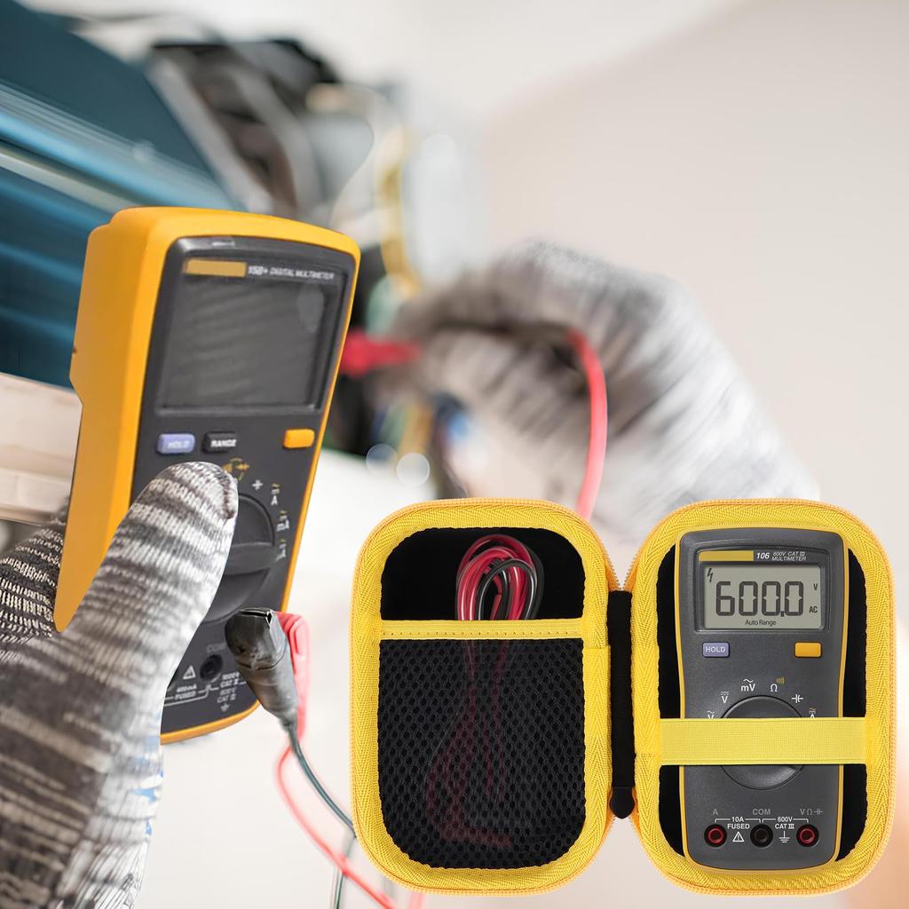 Peyyargo Чехол для хранения, совместимый с мультиметрами Fluke 101/106/107, карманного размера (Черный + Желтый)