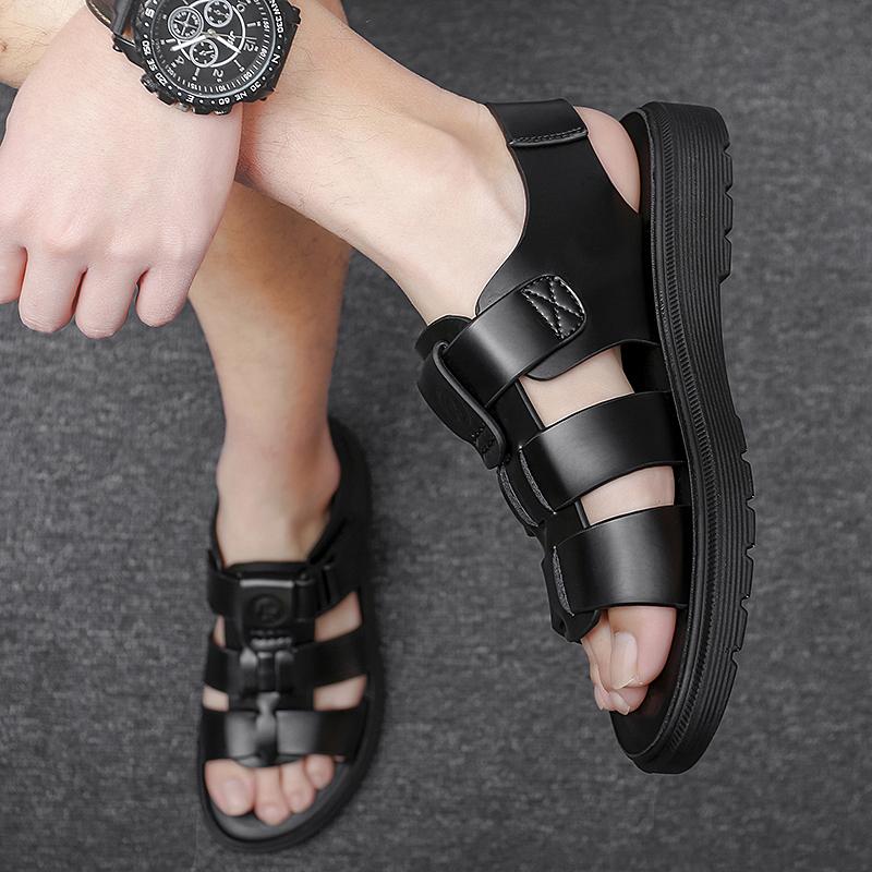 Летние мужские сандалии 2024 года, модная дышащая и удобная пляжная обувь, мужские сандалии на толстой подошве, кожаные сандалии для мужчин
