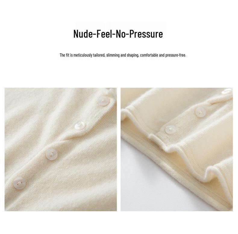 100% Pure Cashmere Rolled Edge Cardigan for Women - Slimming Autumn/Winter Knitwear Sweater with Multi-Button Style