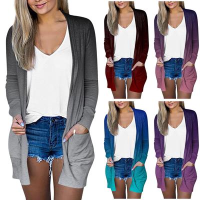 Женская мода Свободный повседневный кардиган с длинными рукавами и карманами с принтом Топы