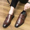 Fashion Men Retro Block Shoes PU Black Brown Luxurious Fashionable Buckle Leather Shoes Men Busines Office Brand Formal Shoes Size 38-46