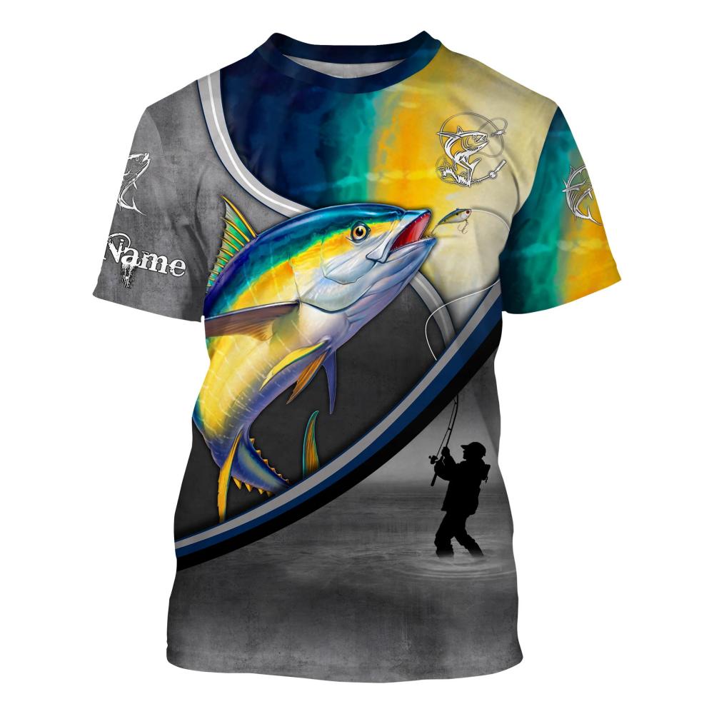 Tuna Fishing Printed Men's T Shirt Fish Blue Summer Style Casual Unisex Plus Size Shirt Outdoor Harajuku O Neck Custom Tops