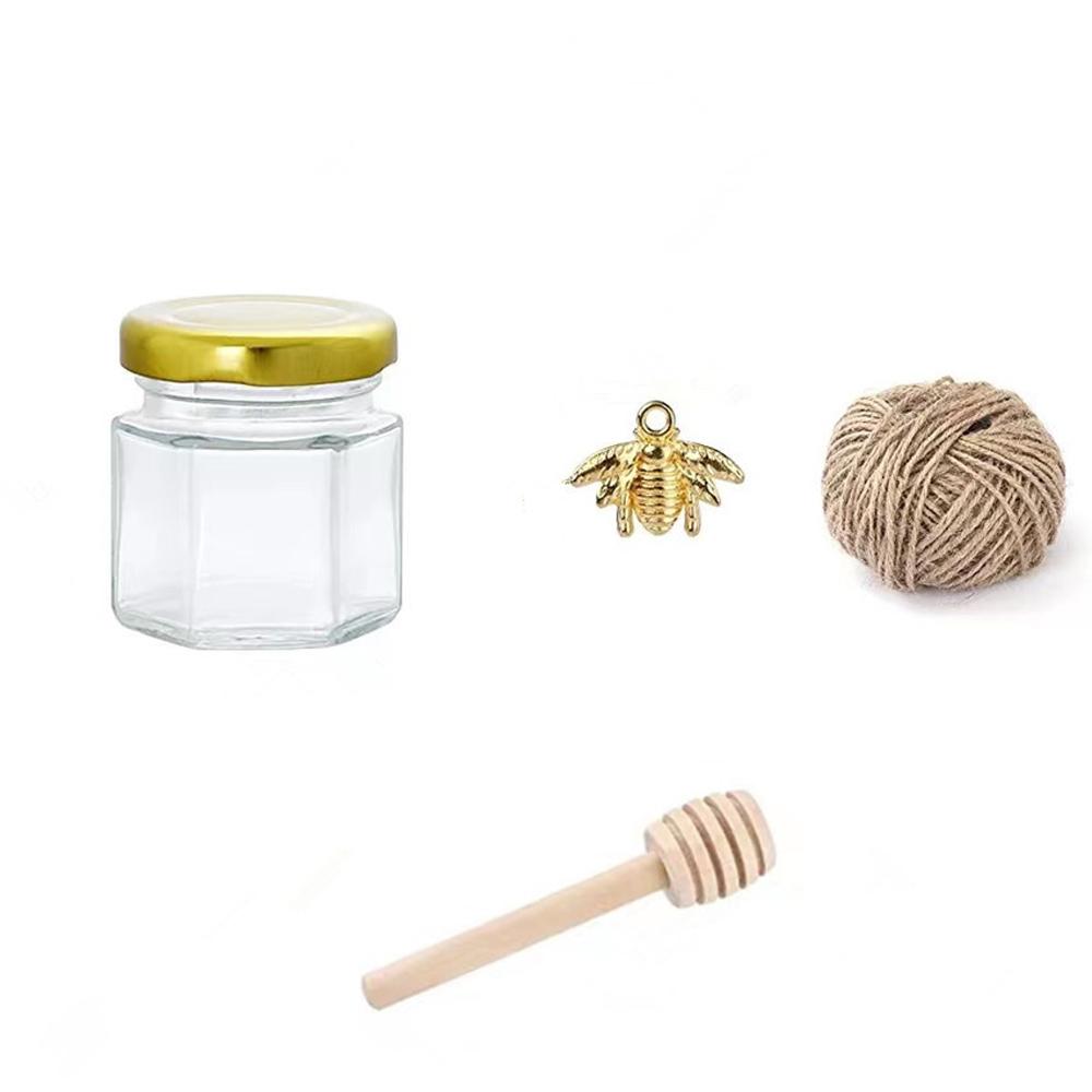 20Pcs Hexagonal Honey Glass Jars with Wood Dippers 45mL Small Glass Bottle with Lid for Baby