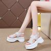 2025 New Summer Versatile Muffin Sole Sandals Women Go Out Rhinestone Roman Shoes Internet Celebrity Wear Heightening Beach Shoes
