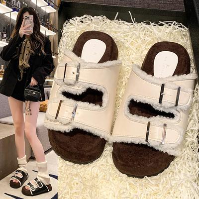 Мода 2024 года, женские замшевые теплые хлопковые тапочки, модные леопардовые тапочки с толстой подошвой и пряжкой, мягкие повседневные женские тапочки в стиле ретро