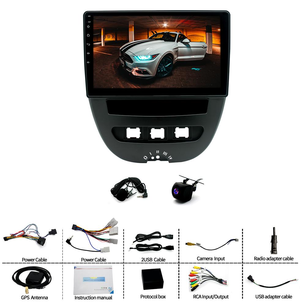 Android 13 Car Navigation 10 Inch Built-in Carplay+Android auto/2+32G+AHD Camera+microphone for Peugeot 107 Citroen C1