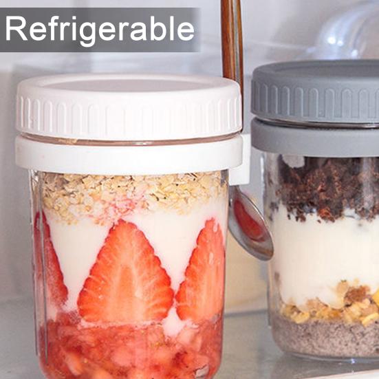 350 мл чашка для овса на ночь с ложкой и крышкой герметичный стеклянный контейнер для завтрака для овсянки, салата, йогурта, экологически чистая многоразовая чашка