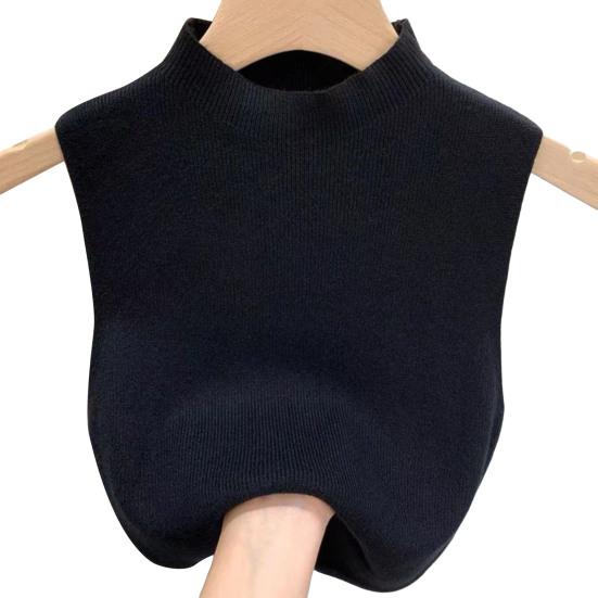 Women Knitted Vest Tops Slim Fit Half-High Collar Sleeveless Top Solid Color Stretchy Knit Blouse Daily Wear