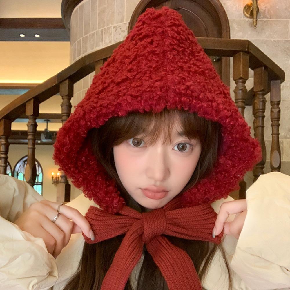 Windproof Lamb Wool Cap Balaclava Women Lei Feng Hat Cute Winter Plush Beanies  Girls