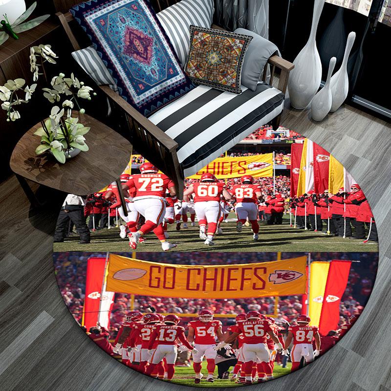 Chiefs Players pattern round rug,Carpet Rug for Living Room Bedroom Playroom ,Non-slip Floor Mat,Holiday Gifts and Birthday Gifts.