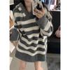 Striped Contrast Color Sweater Female Autumn and Winter New Korean Version Retro Loose Lazy Knit Sweater Hoodie Outside To Wear Female
