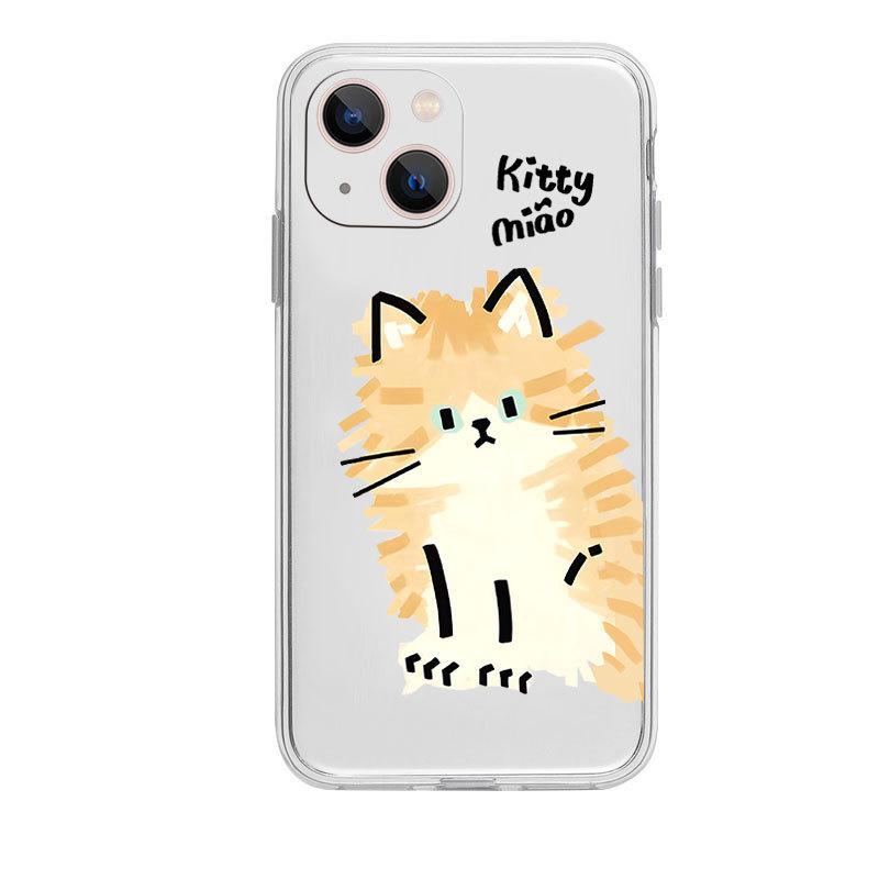 Простой прозрачный чехол для iPhone 17/16 Pro Max с рисунком кота, креативный мультяшный чехол для мобильного телефона Apple 13, простой и милый, для женщины