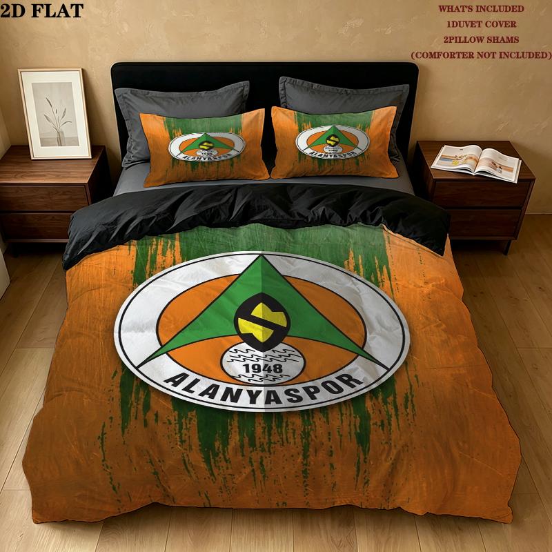 Alanyaspor Pattern Bedding uilt Set uilt Cover Pillowcase Home Decoration Birthday Gift (1 * duvet cover + 2 * pillowcase without core)