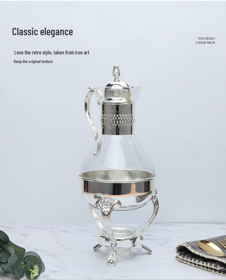 Юго-Восточная Азия Ретро Металлический Кофейник Набор: Зеркальная отделка из 3 частей с подогреваемым стеклянным горшком