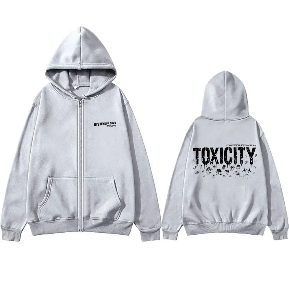 Vintage System of A Down Toxicity Skeleton Album Graphic Zipper Hoodie Men Women Rock Alternative Metal Oversized Zip Up Jacket