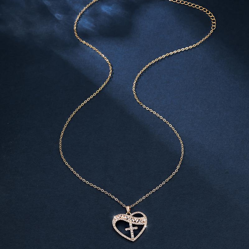 Женское сердце с крестом, ожерелье с сердцем любви, белый цирконий, золотой цвет, цепочка на ключицу, подарок