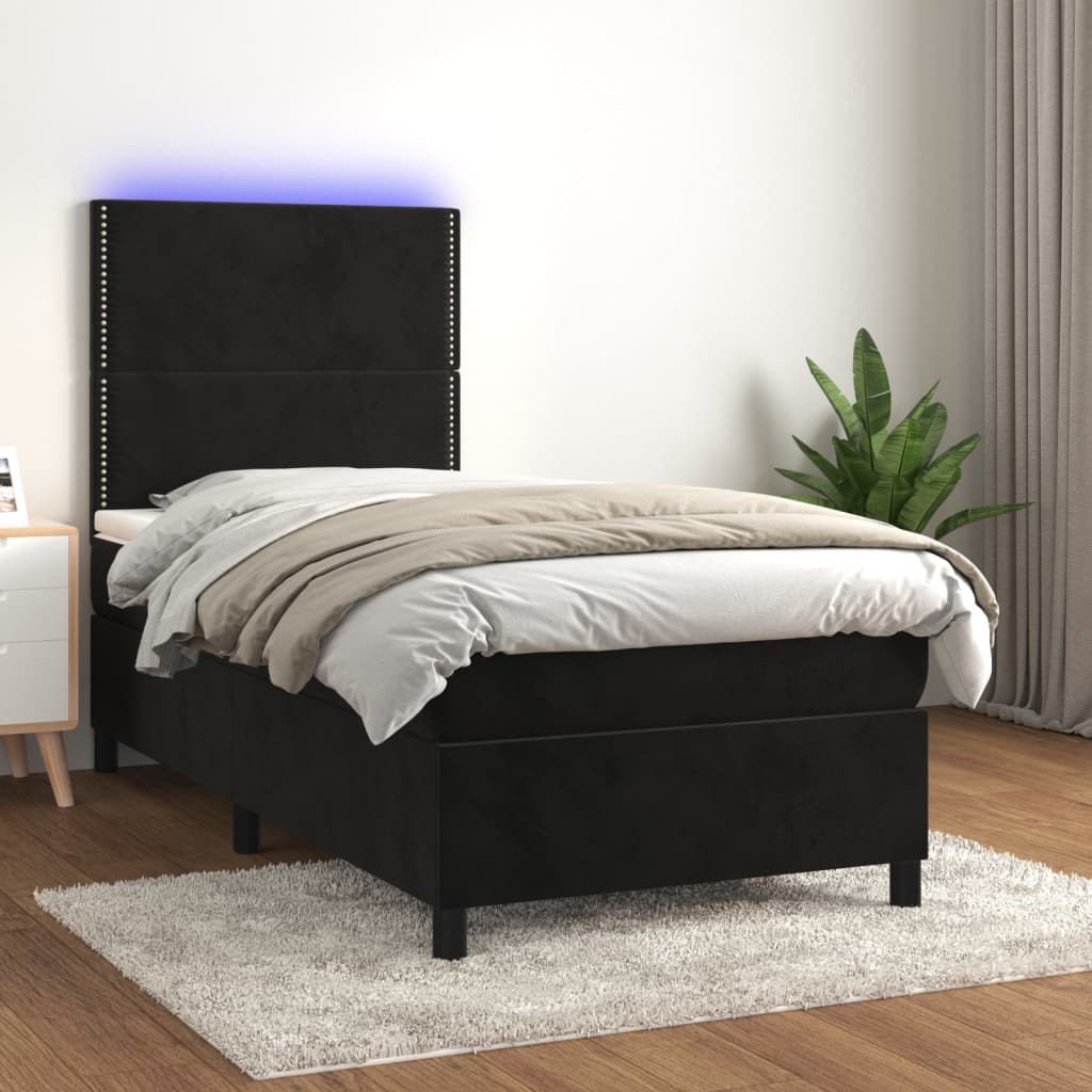 Vidaxl Łóżko Kontynentalne Z Materacem I Led, Czarny Aksamit 90X200 Cm