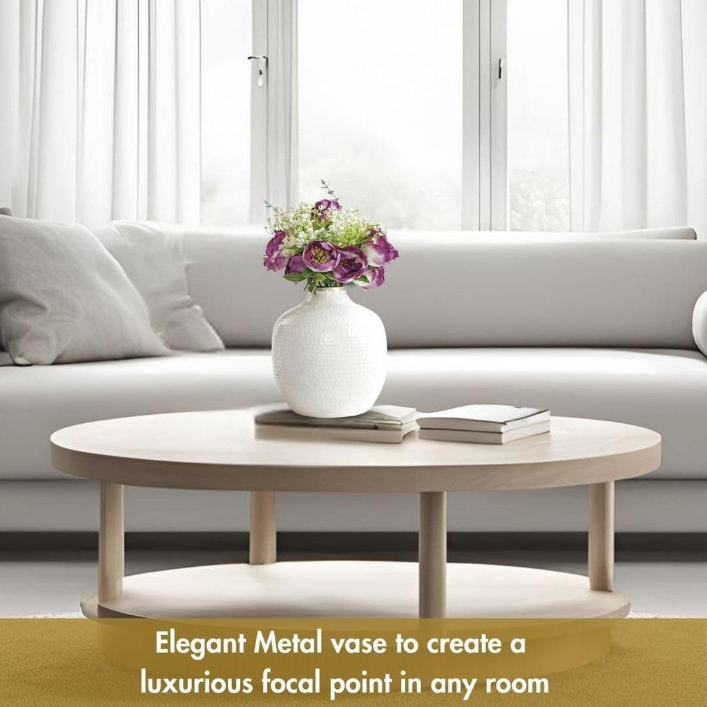 Metal Hammered Bud Round Shape Vase for Home Decor Decoratives for Indoor Outdoor Living Room Balcony