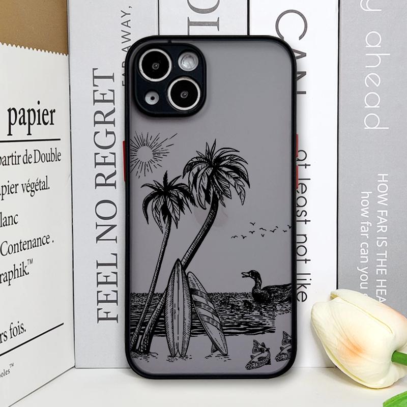 Черный Чехол для Телефона с Принтом Пальмы Кокоса для IPhone 16 14 15 Pro Max 11 12 13 PRO MAX Mini 7 8 Plus X XS Ударопрочный Жесткий Чехол