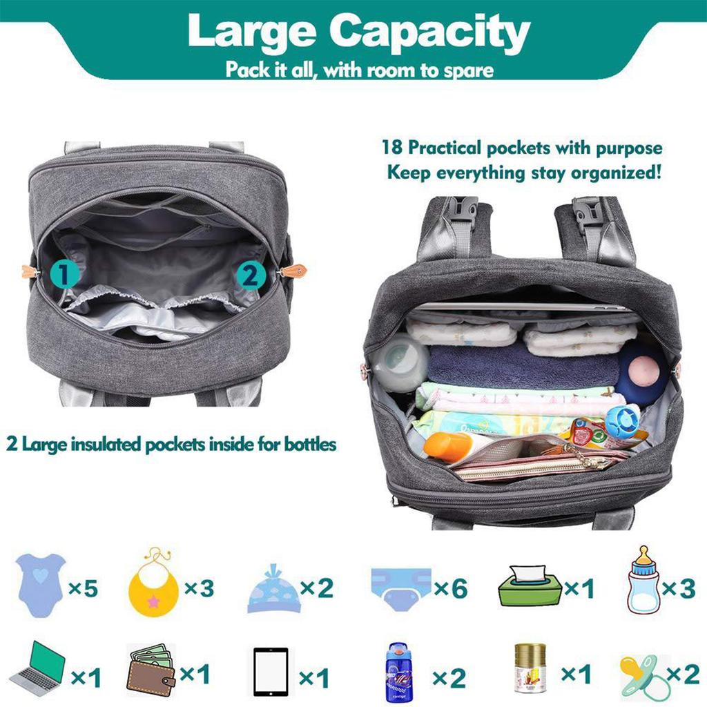 Multifunctional Mommy Backpack – Foldable Baby Bed, Large-Capacity Waterproof Diaper Bag for Moms