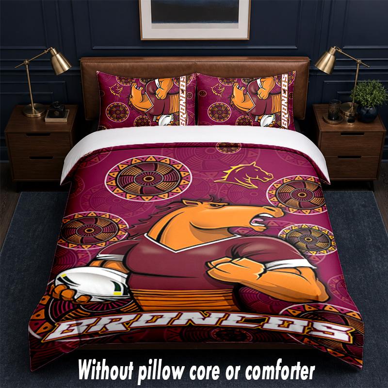 Brisbane Broncos Design Bed Bedding Set 1 Duvet Cover + 2 Pillowcases Soft Breathable Household Bed Linens