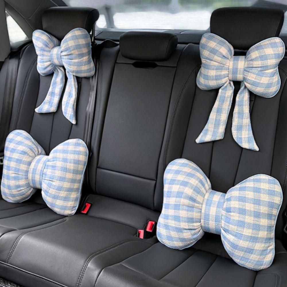 Grid Pattern Bowknot Pillows Plaid Interior Car Seat Cushion Bow Shape Pillow Adults Use