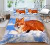 Fox Duvet Cover Set King/Queen Size Orange Lovely Fox Bedding Set For Kids Teens Boys Wild Animal 2/3Pcs Polyester Quilt Cover