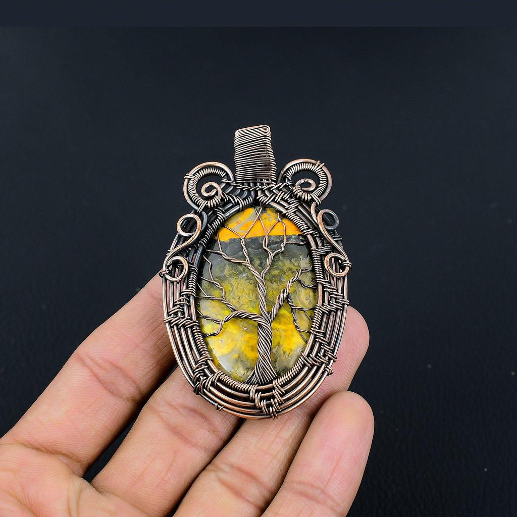 Кулон из шмелиной яшмы, ювелирное изделие из драгоценного камня, обернутое медной проволокой 999 пробы, кулон ручной работы, на День матери