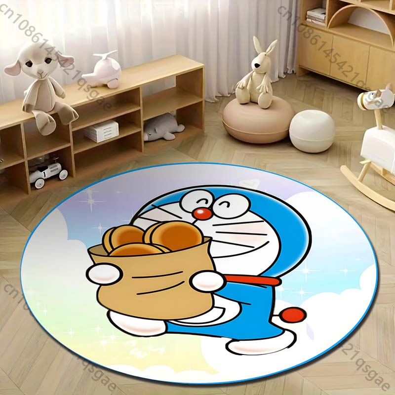 Multiple Sizes Doraemon Cartoon Print Round Carpet for Living Room Bedroom Table and Chair Sofa Home Decor Area Rug Play Mat
