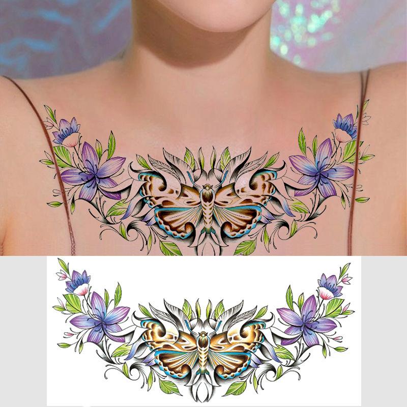 Тату-наклейка на грудь с трехсторонним Буддой и цветком дракона через плечо, новая полудоспешная буквенная тату-наклейка против пота