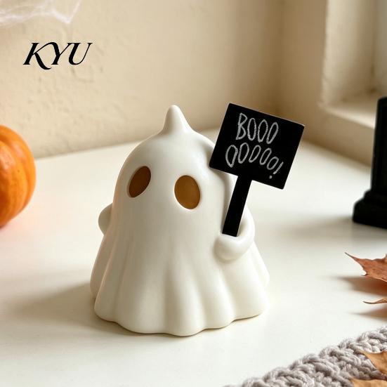 Atmospheric Night Light Halloween Up Ghost Figurine, Cute Small Resin Statue, Spooky Desktop Detachable Logo Tag Ornament for Table Mantel Shelf