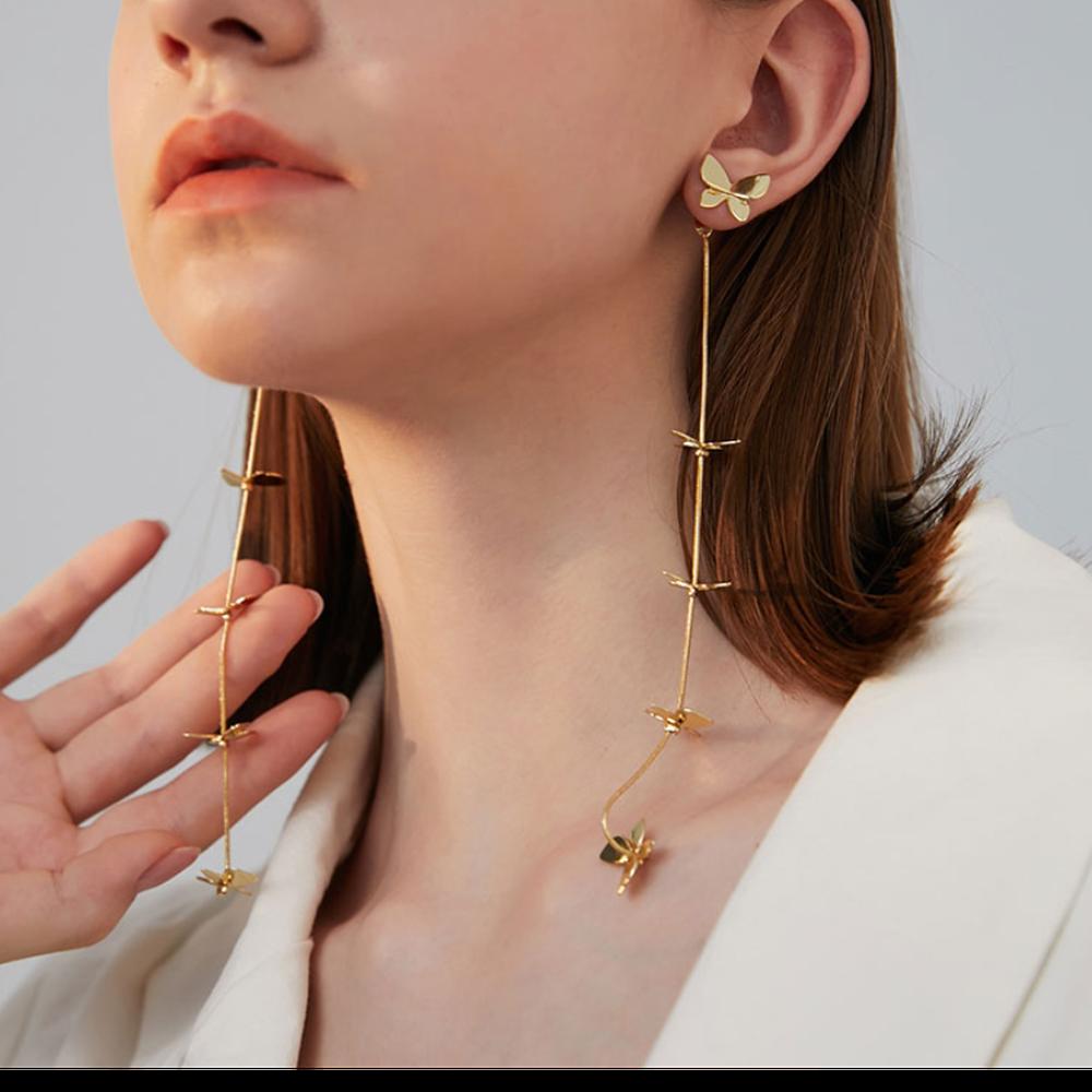 2021 тренд 925 серебряных игл-бабочек, простые необычные серьги с длинной бахромой, модные украшения для женщин (5 шт. бесплатной доставки)