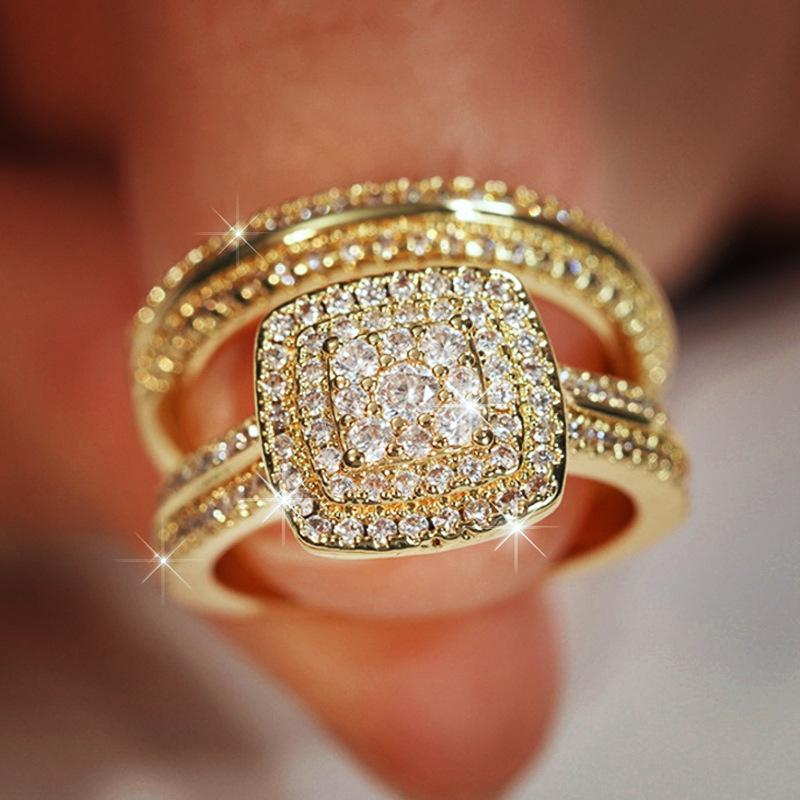 Ring women's fat geometric half-circle diamond jewelry, shiny light luxury dress accessories