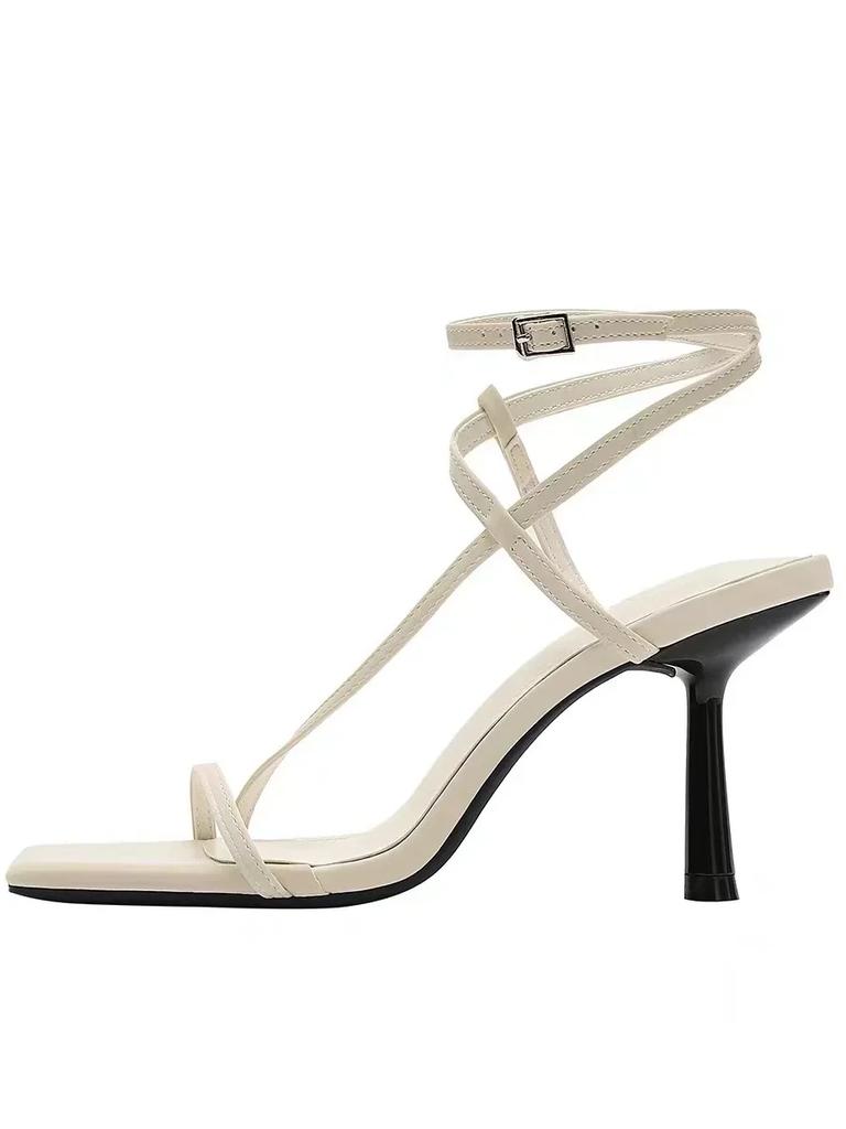 Open Toe 2024 Summer All-match Silver Sandals Women's French Square Head Stilettos Women's Stilettos High Heels  Sandals Women