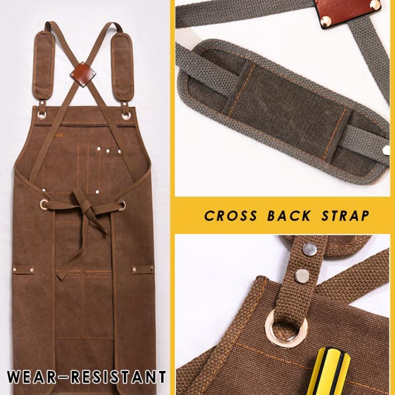 1 Pc Unisex Canvas Work Apron with Tool Pockets Cross-Back Straps Adjustable for Woodworking Painting
