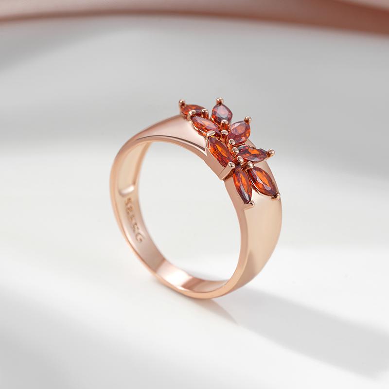 Кольцо Kinel Red Zircon для женщин, невесты, свадебное, ювелирное, розовое золото, кольцо, подарок