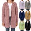 Women's Fashionable Solid Color Long Sleeved Plush Jacket, Casual Hooded Warm Cardigan Jacket With Pockets