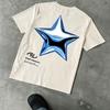 Unisex 100 Cotton Tshirt Blue Star Pattern Print Tee Street Style Comfortable Breathable Short Sleeve Tops For Daily Wear