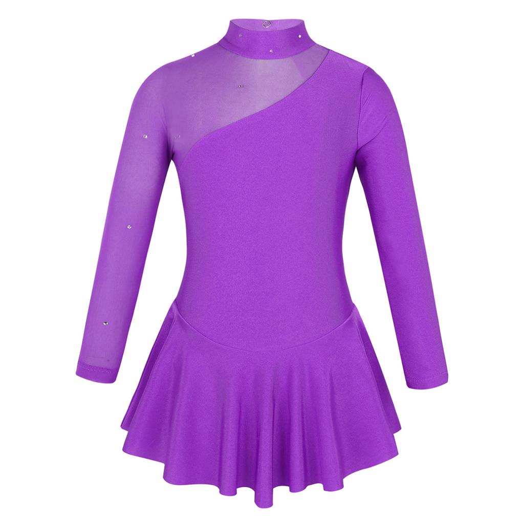 Children Figure Skating Dress Long Sleeves Mock Neck Ice Skating Gymnastics Competition Costume