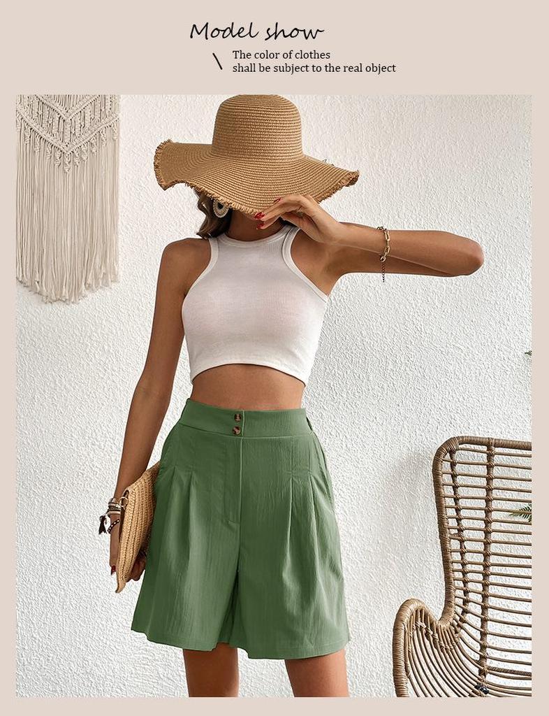 Лето 2025 Элегантные Европейские и Американские Женские Шорты с Завышенной Талией и Широкими Штанинами