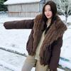 European Station European winter new large lapel collar fur collar Parker cotton clothes padded cotton warm loose women's anti-fur jacket