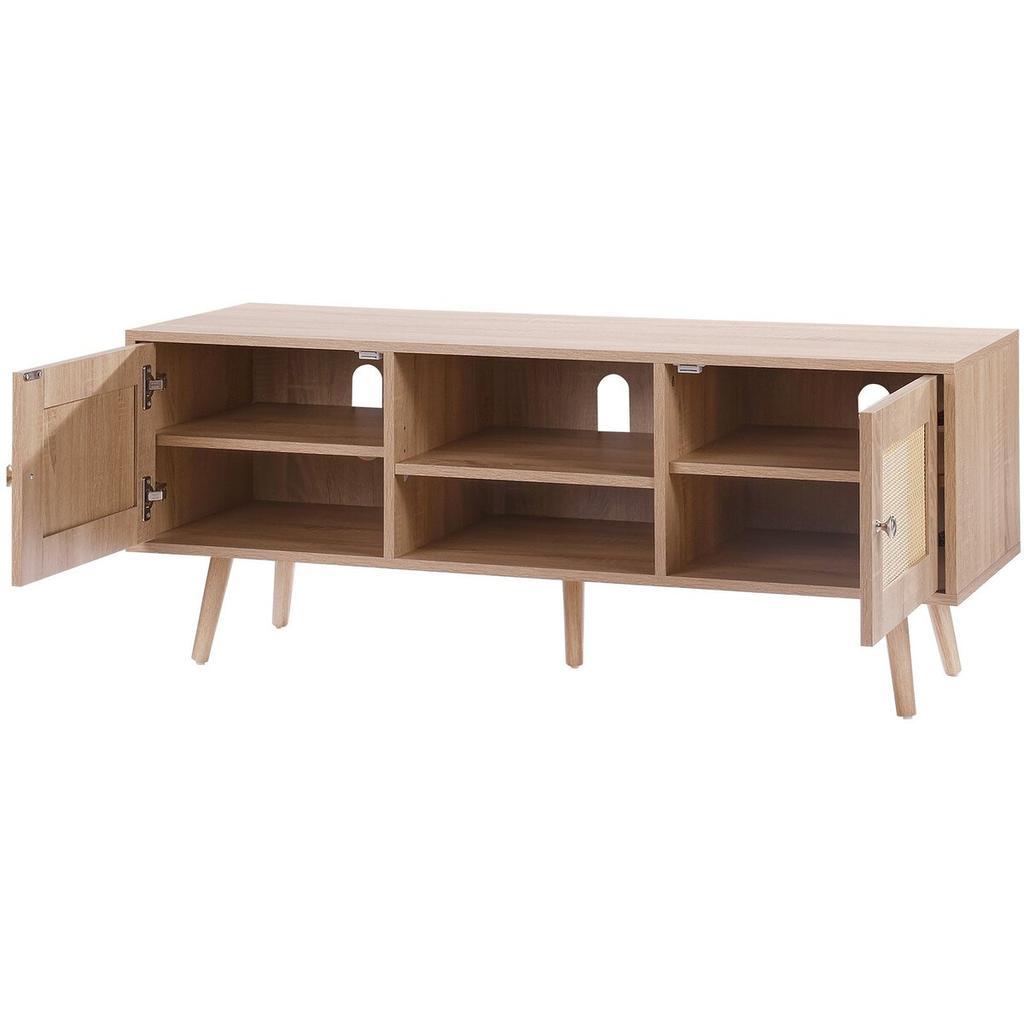 Rattan TV Stand, Boho TV Cabinet for 55 inch TV, Mid Century Modern TV Stand, Rattan TV Console with Adjustable Shelfs for Living Room, Media Room,