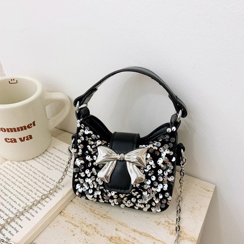Kids Girl Butterfly Bow Sequin Mini Shoulder Bag With Breathable Pu Material For Daily Use