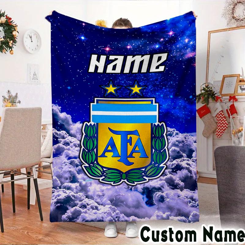 Custom Name Argen-tina Football Crest Throws Blanket Flannel Blankets for Couch Bed Gifts for Men Women Picnic blanket Christmas fan gifts