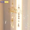 1Pc Suncatcher Gardening Crafts Golden Lotus AB Colorful Water Drop Crystal Decoration Pendant