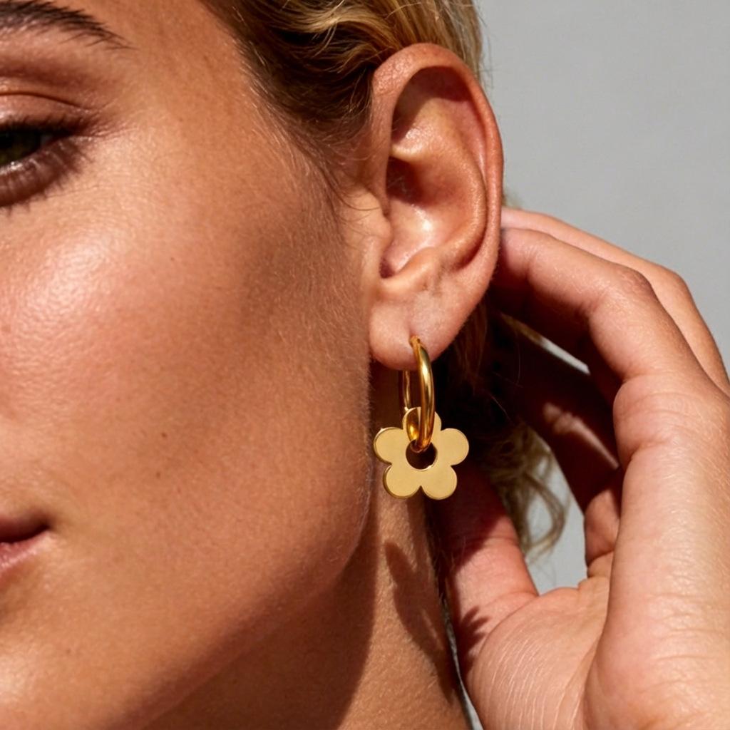 INS Style 18K Gold Flower Titanium Steel Earrings Luxury Minimalist Premium Hoop Earrings Tarnish Free Ear Jewelry
